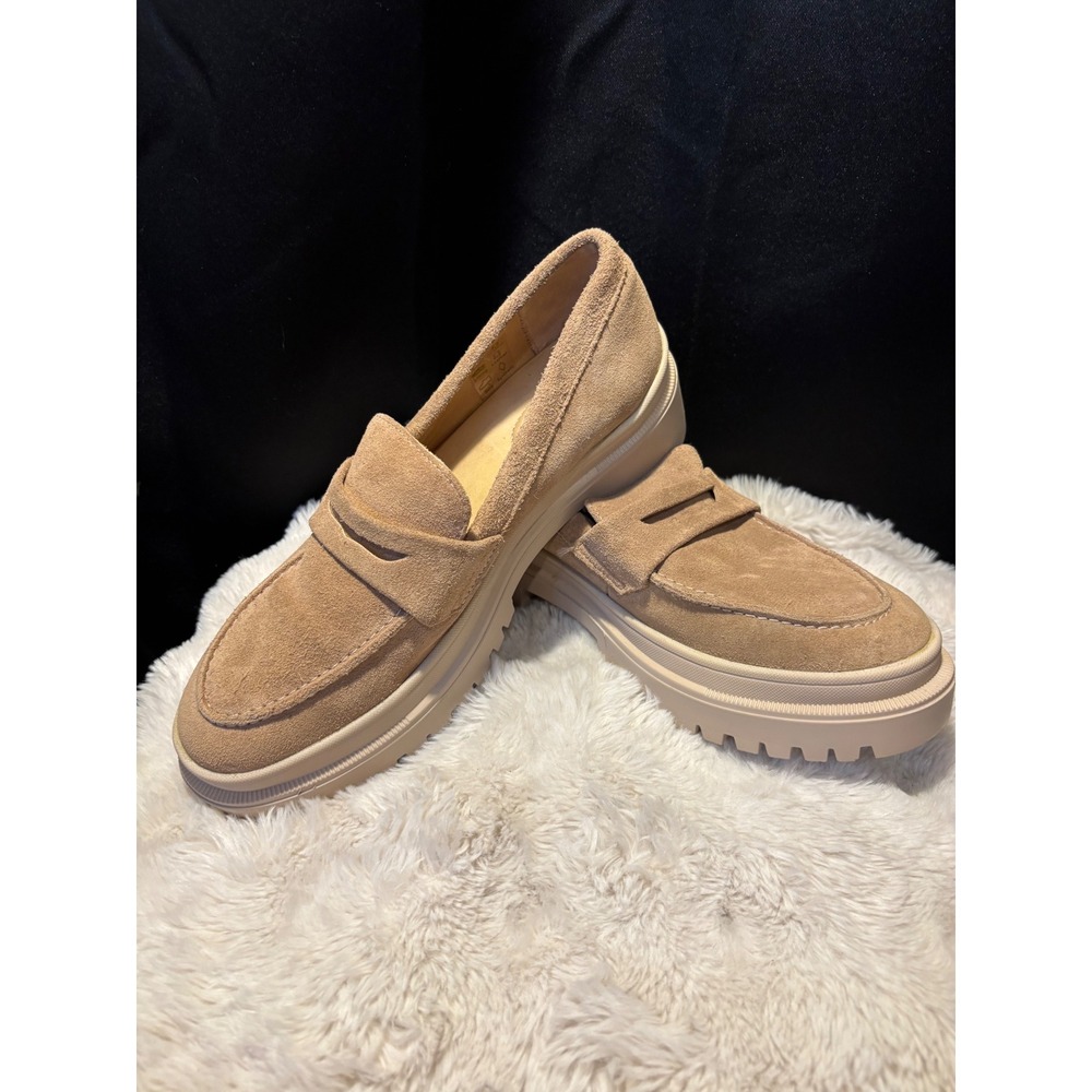 Patina Tan Suede Lug Sole Penny Loafers Handmade in Mexico Womens 10.5